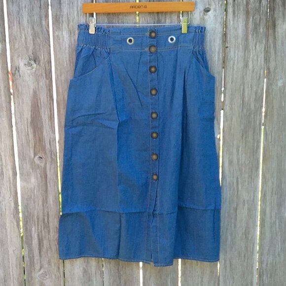 Anthropologie Skirt Women's Large Chambray Blue Cotton Button Down Front Preppy - Picture 10 of 10